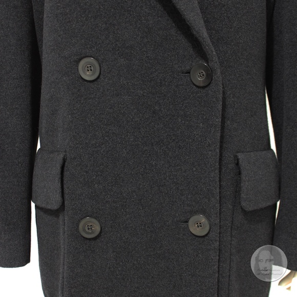 Escada Coat Double Breasted Charcoal 100% Pure New Wool Trench Style Vintage - Picture 4 of 9